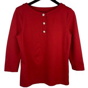 Talbots Rhinestone Front Button Red 3/4 Sleeve Top Size S
